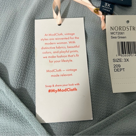 NWT Modcloth V-neck Top Bubble Sleeve Swingy Relaxed Textured Sea Green Sz 3X - Picture 9 of 12